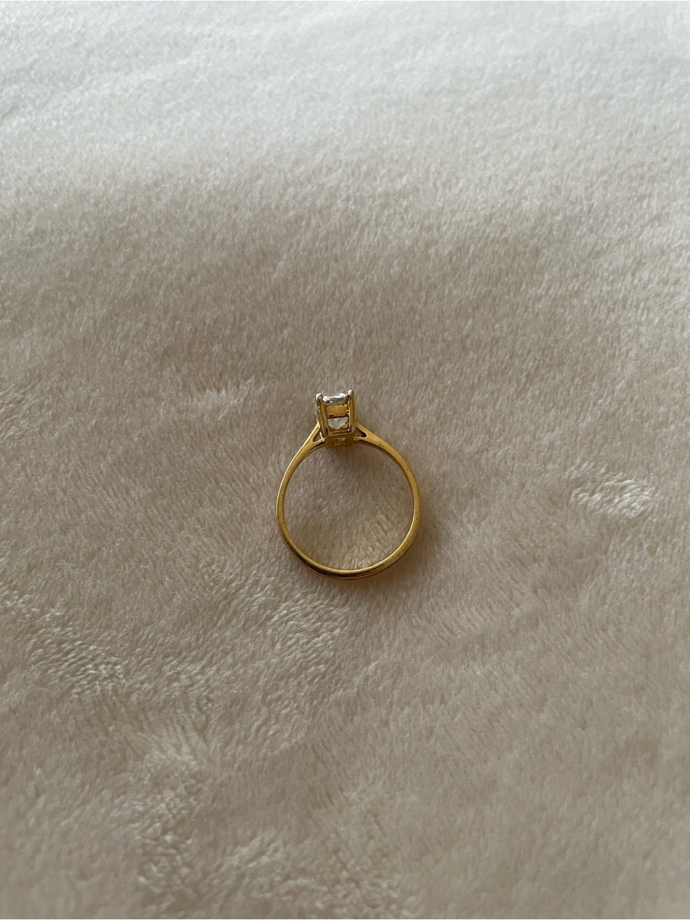Fantasy Gold Solitaire Ring with Clear Rectangular Stone.
